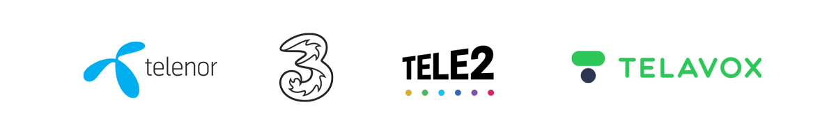 Telenor, Tele2, 3 och Telavox logotyper