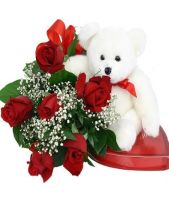 6 ROSES. CHOCOLATES AND BEAR INCLUDED