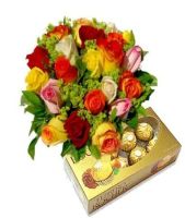 BOUQUET OF 12 MIXED ROSES. CHOCOLATES INCLUDED