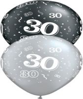 30 Birthday Balloons - Silver and Black