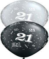 21 Birthday Balloons - Black and Silver