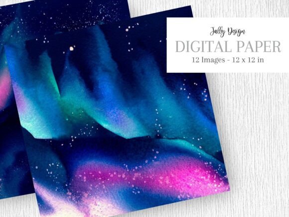 Navy Blue Aurora Borealis & Pink Glitter Digital Paper