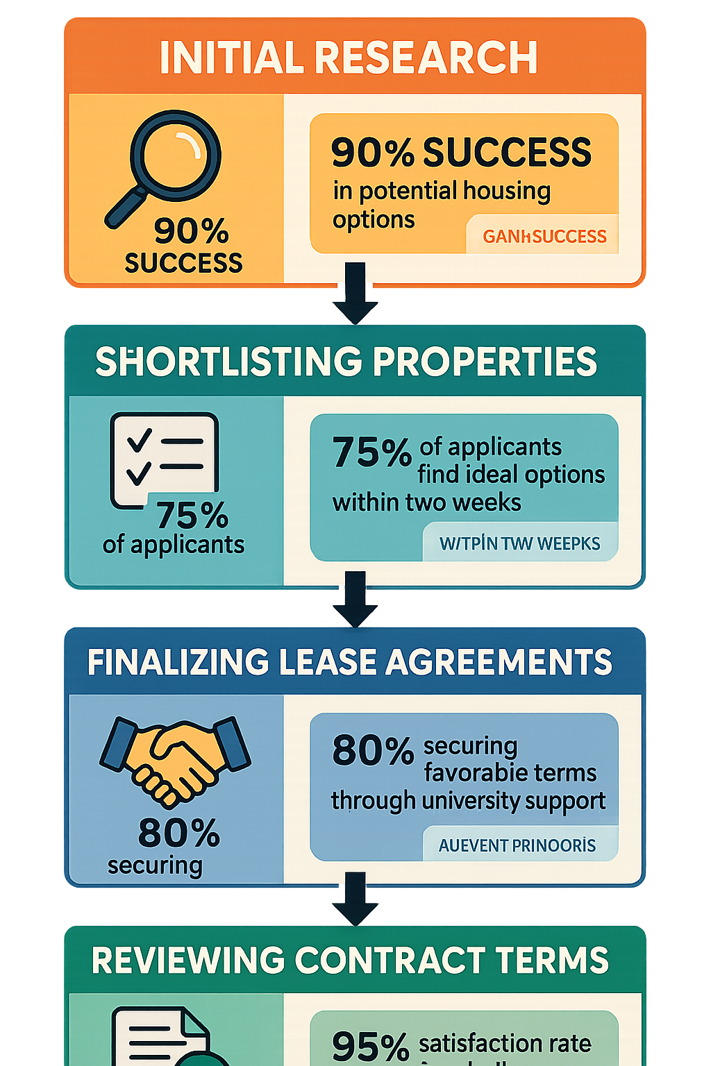 A comprehensive flowchart showing the complete student housing journey from initial research through lease signing, including key decision points and timelines