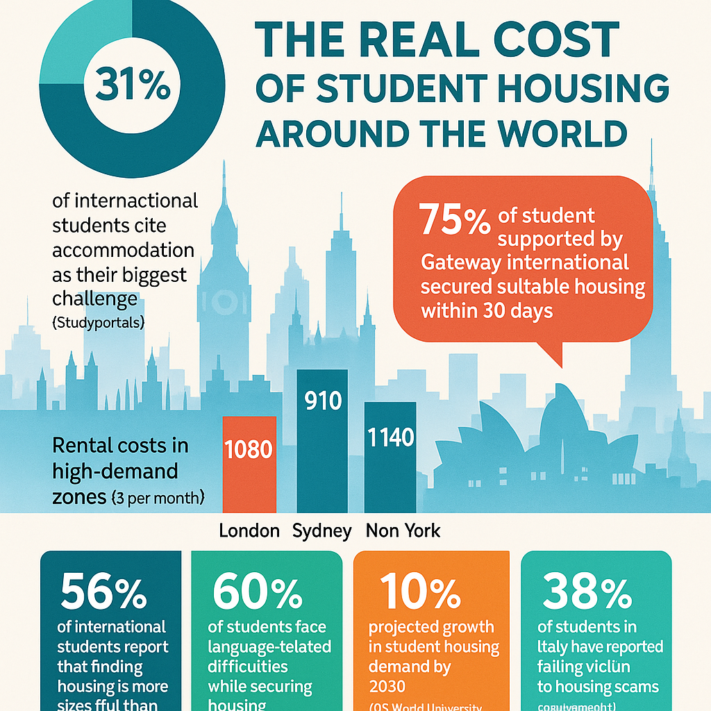 Infographic comparing rental costs across major global cities for student housing