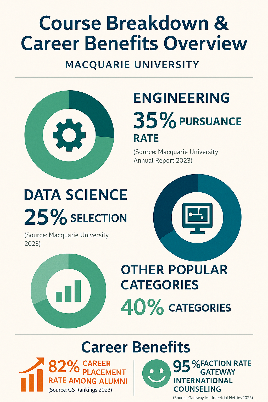 Infographic showing eligible courses and career benefits at Macquarie University