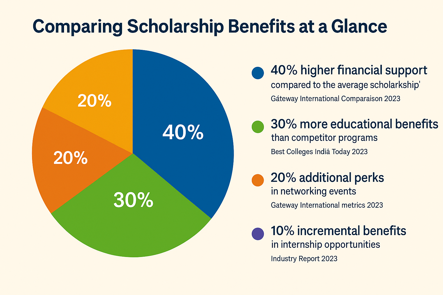 Pie chart comparing financial, educational, and additional scholarship perks