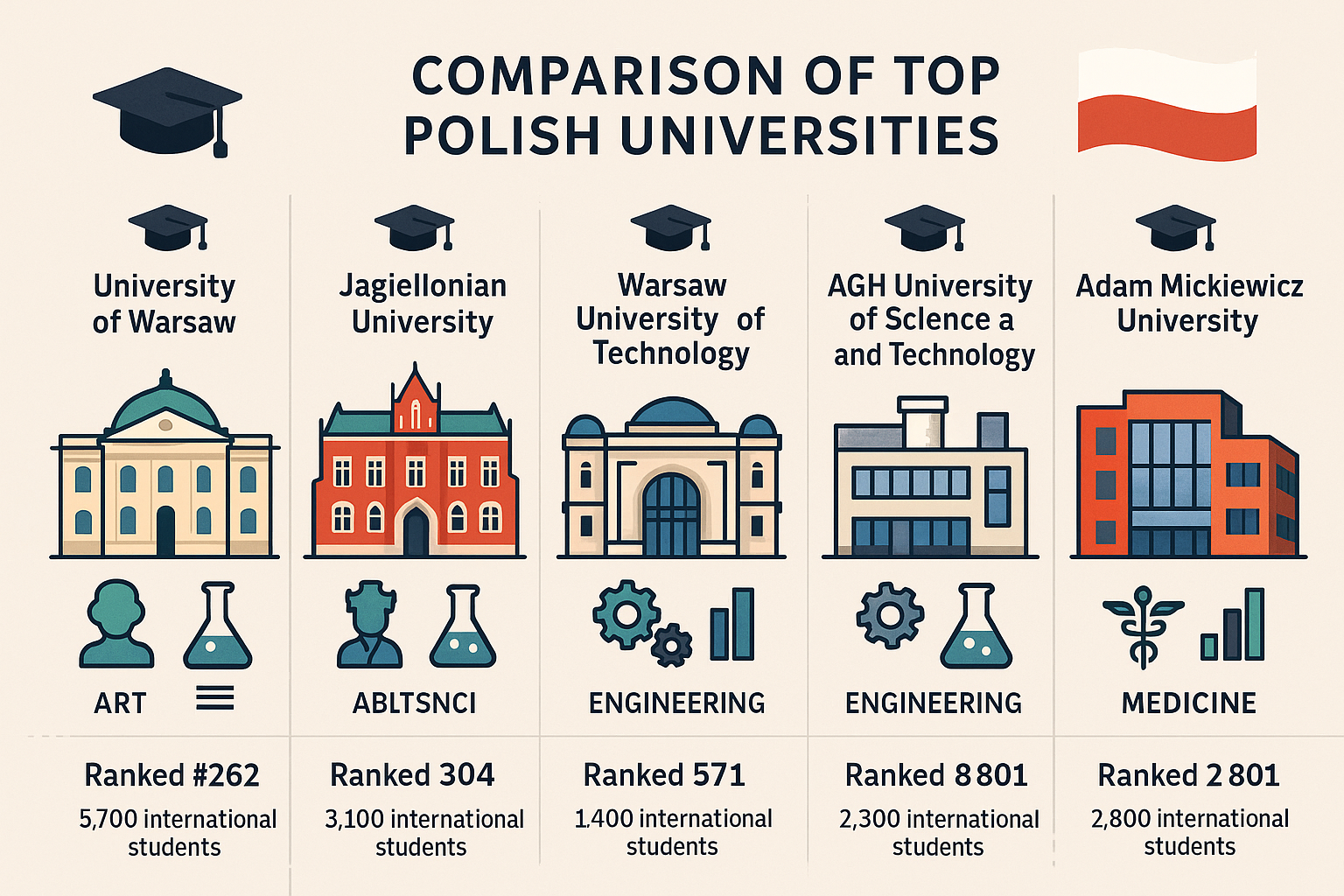 Comparison of top Polish universities infographic