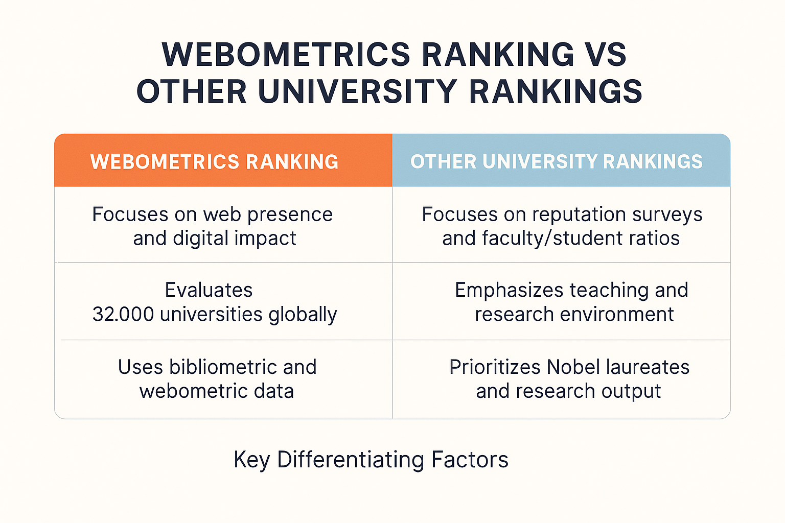 Webometrics vs Other University Rankings Comparison