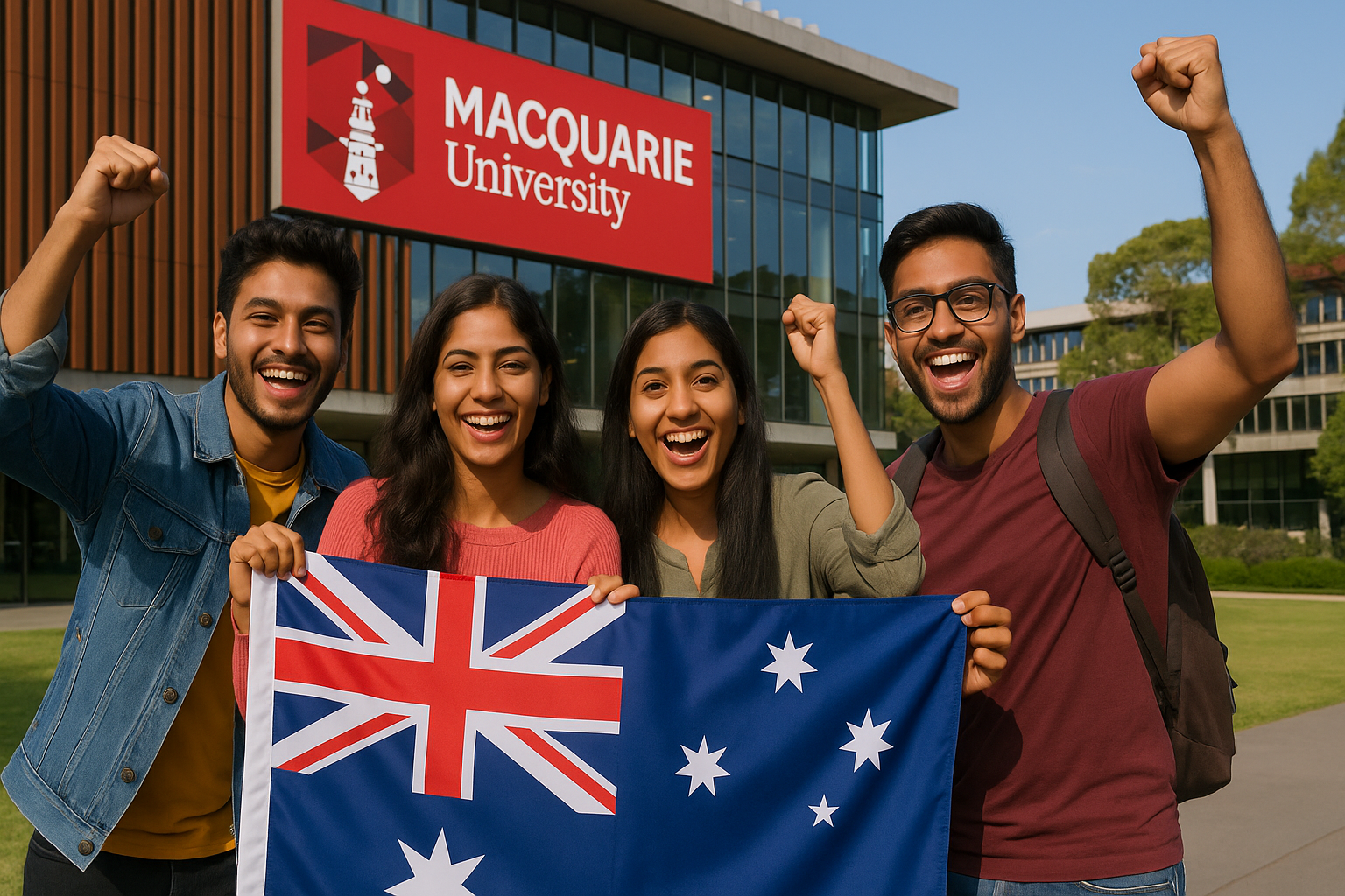 Indian students celebrating Macquarie University scholarship