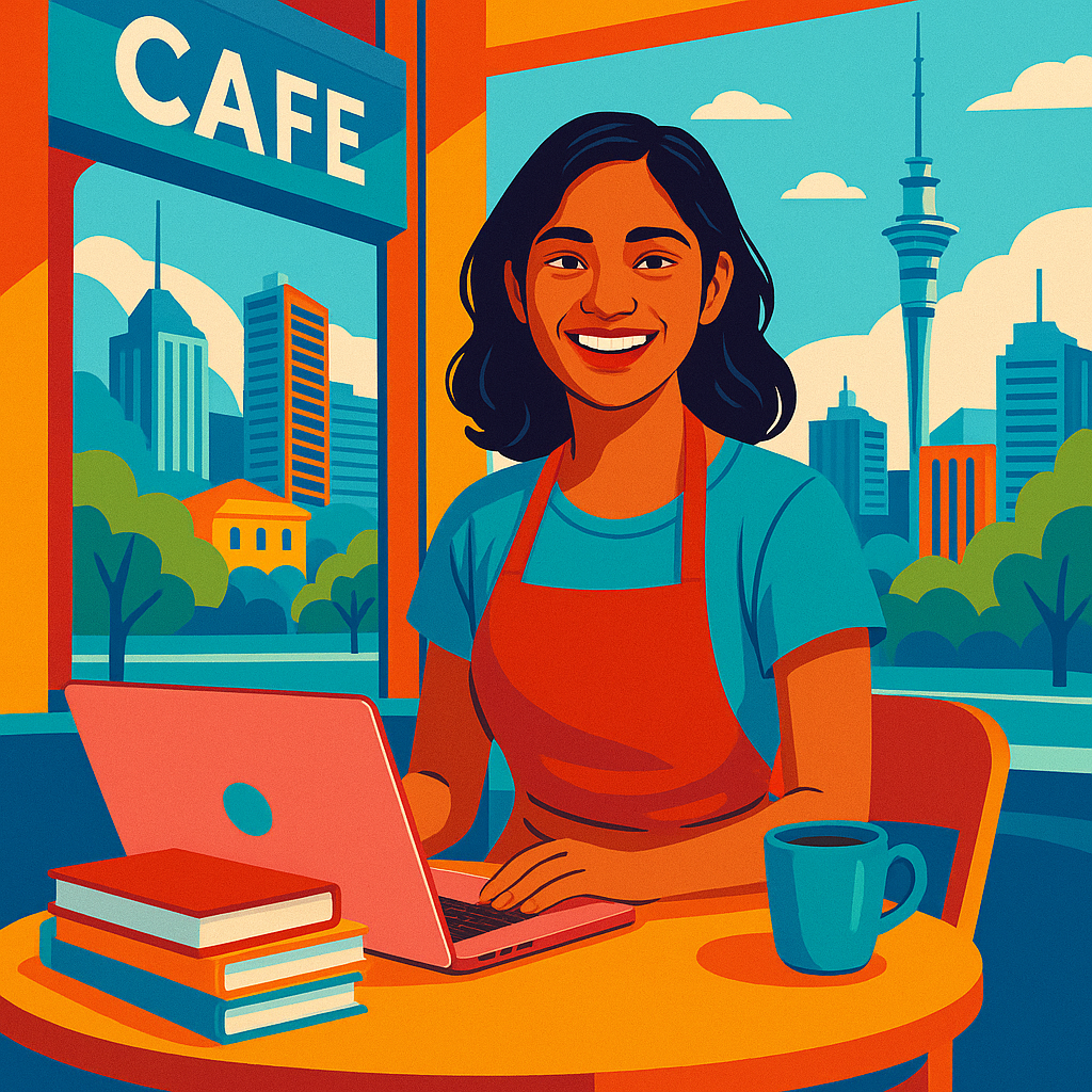 Indian student working part-time in New Zealand cafe
