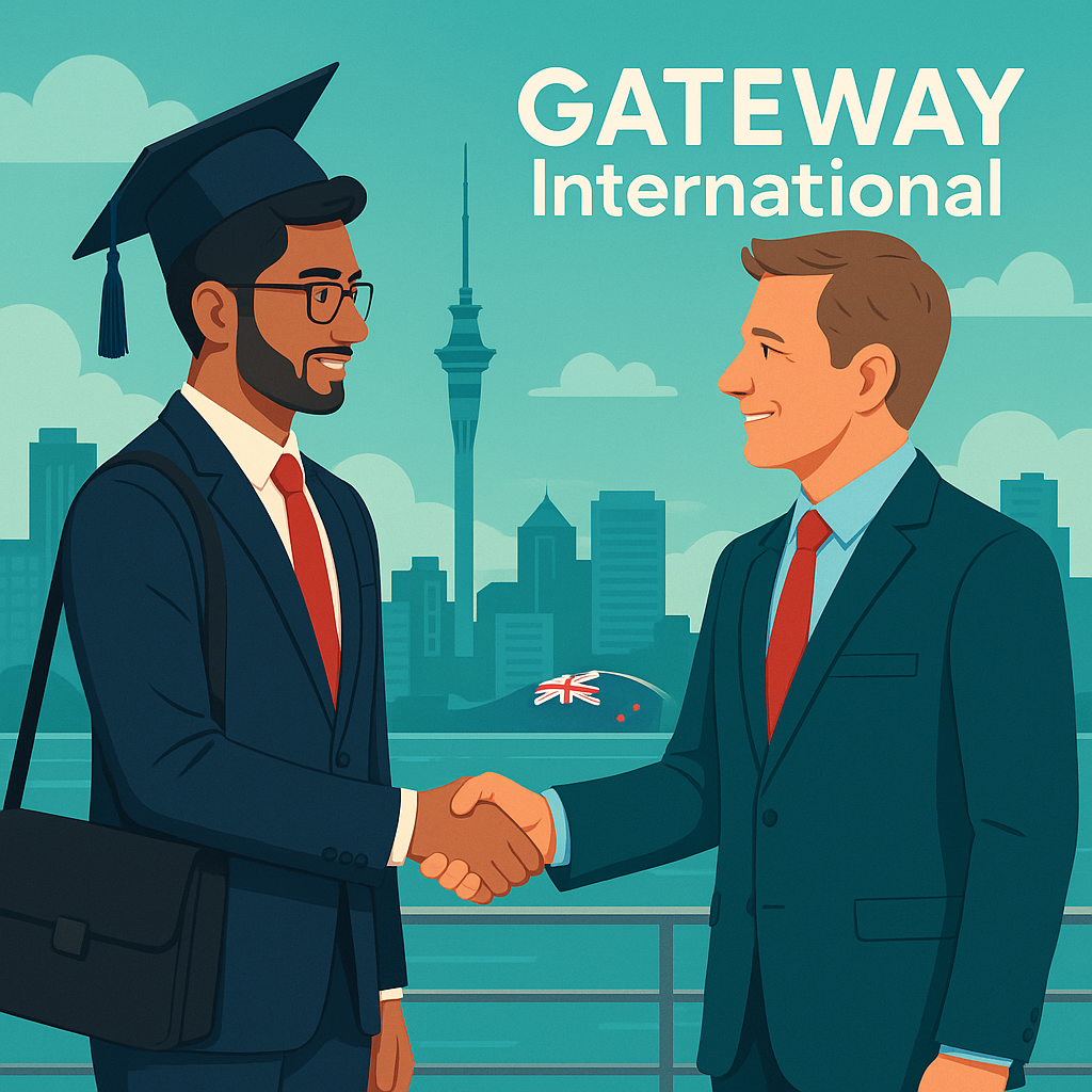 Indian graduate shaking hands with NZ employer