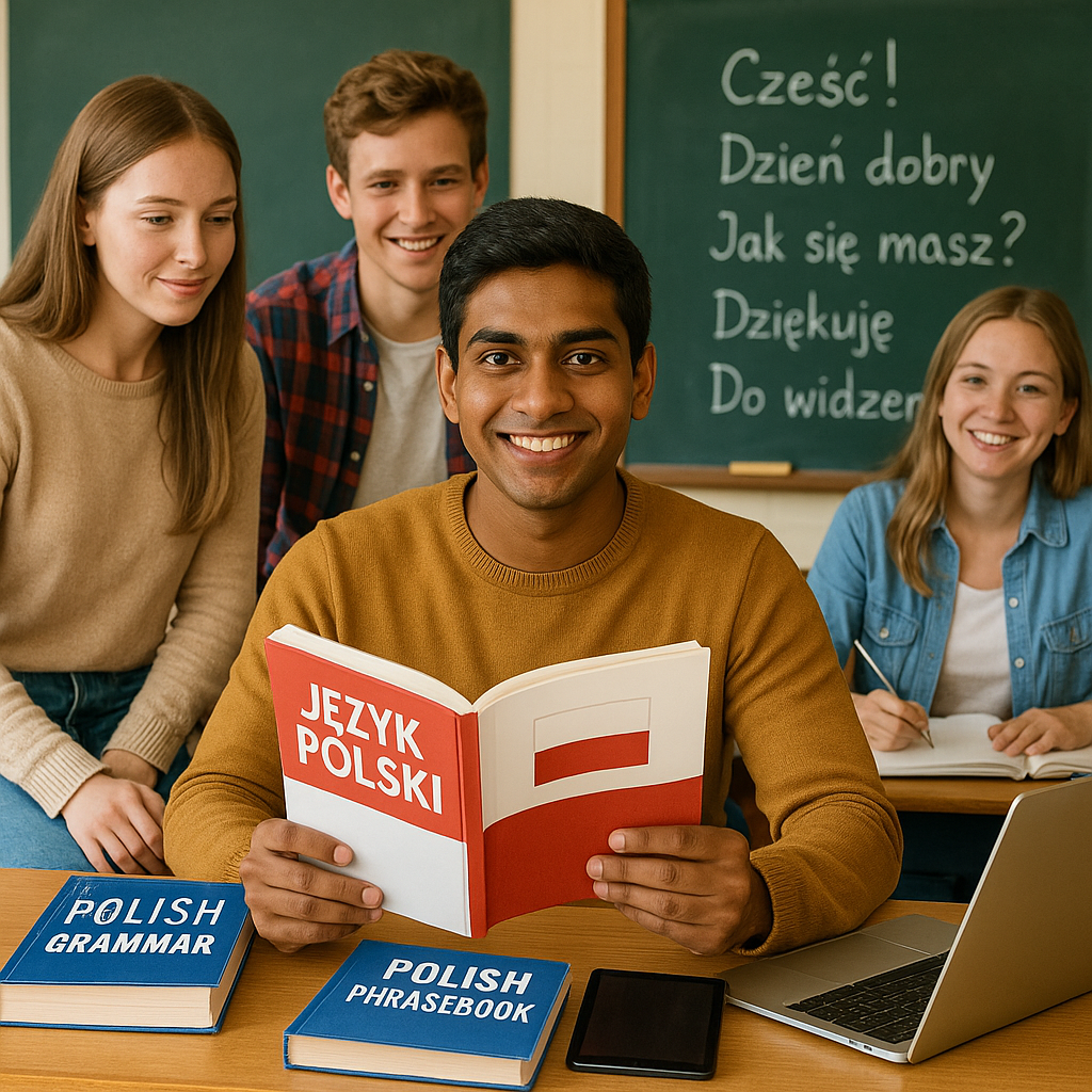 Polish language for study - Indian student learning Polish in class