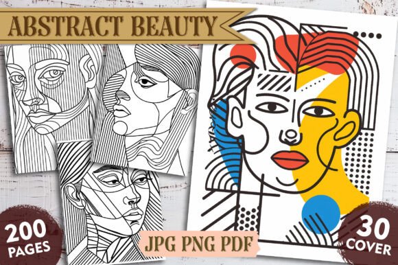 Abstract face drawings coloring pages collection