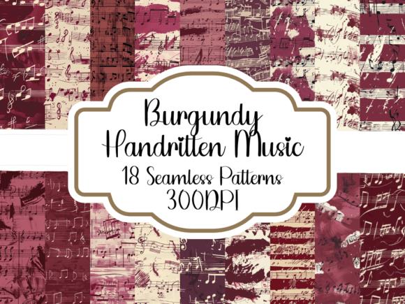 Burgundy music patterns with gold-border frame and handwritten notes