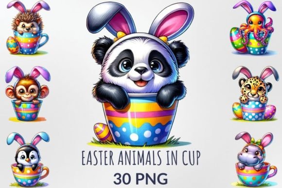 Watercolor Easter Animals in Cup Clipart