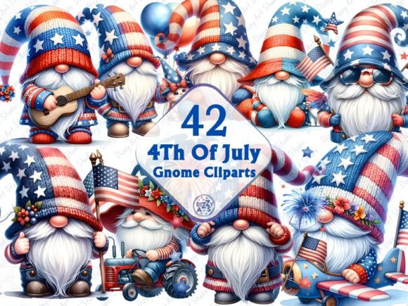 Patriotic 4th of July Gnome Clipart Collection