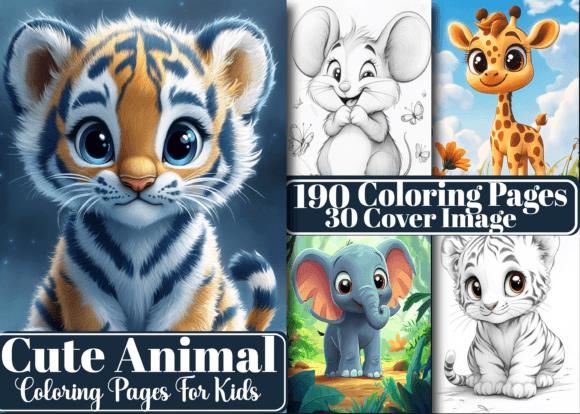 Cute Animal Coloring Book Cover with Tiger Cub and Friends