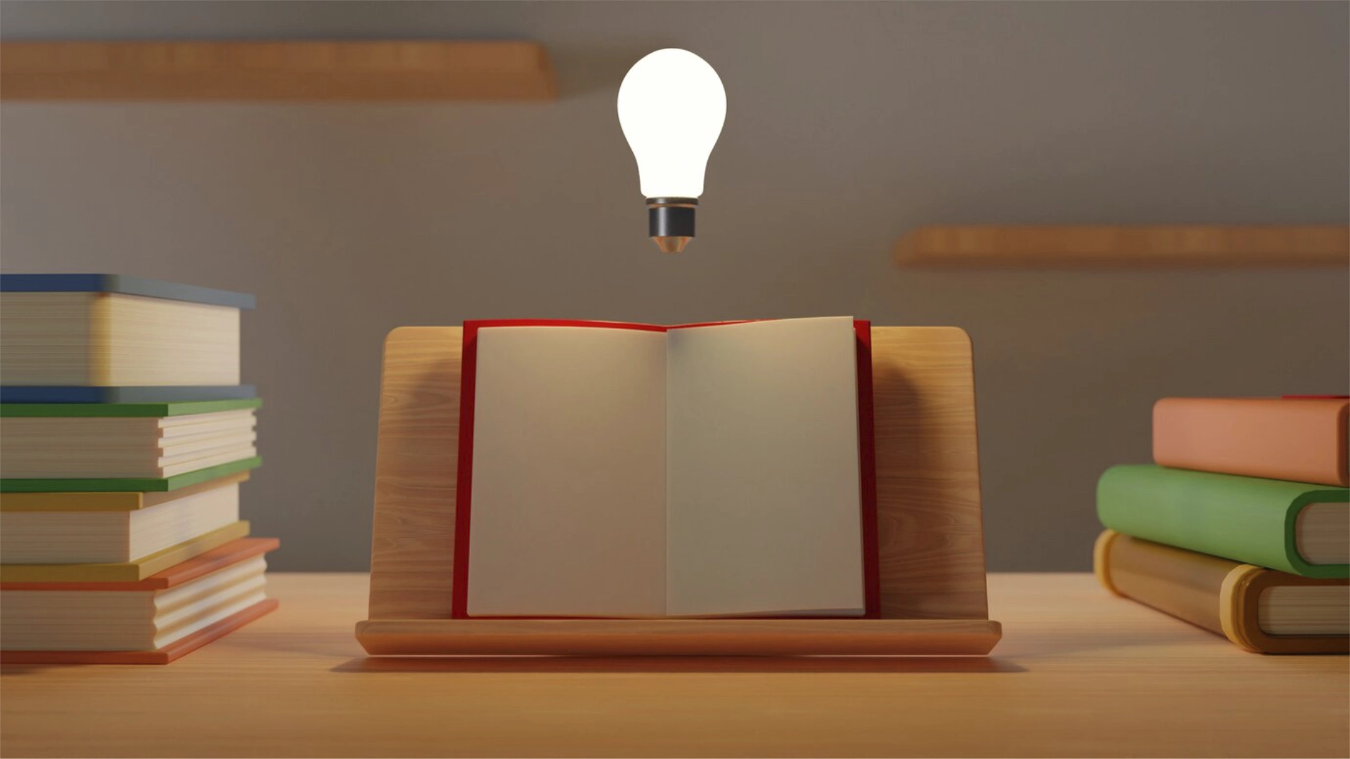 A lightbulb glows brightly above an open journal.
