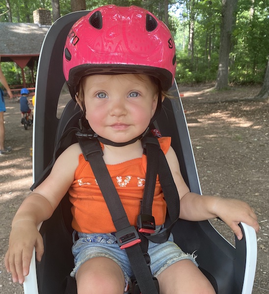my 1 year old in her giro scamp bike helmet