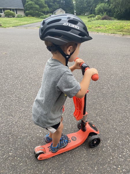 son in his new giro bike helmet