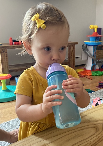 14 month old daughter drinking her water bottle