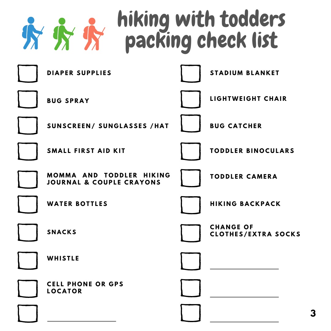 hiking with toddlers packing check list