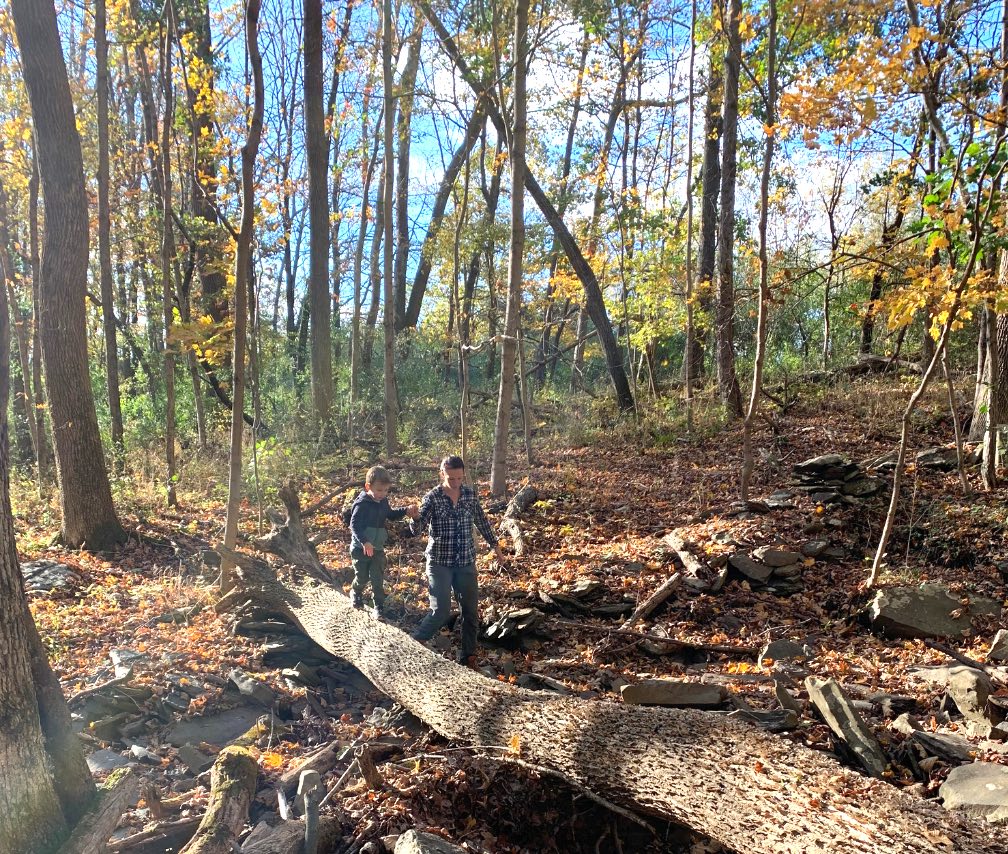 high rocks family hike during fall time in bucks county pa