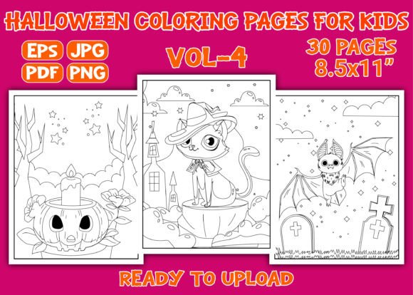 Halloween coloring pages featuring pumpkins, witches, and bats