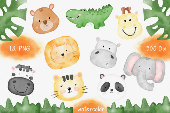 Safari Animal Watercolor Clipart Collection