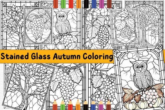 Stained Glass Autumn Coloring Page