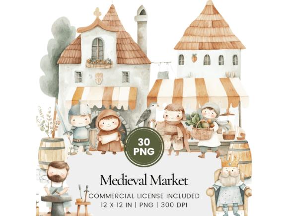 Medieval Kingdom Watercolor Clipart Scene