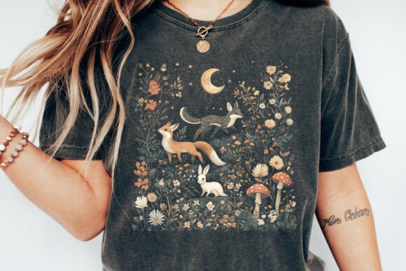 Cottagecore Forest Animals Mushrooms Coloring Design