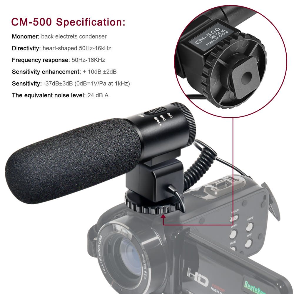 Camera Microphone Besteker Camcorder Mic Professional Stereo 3.5 mm Recording