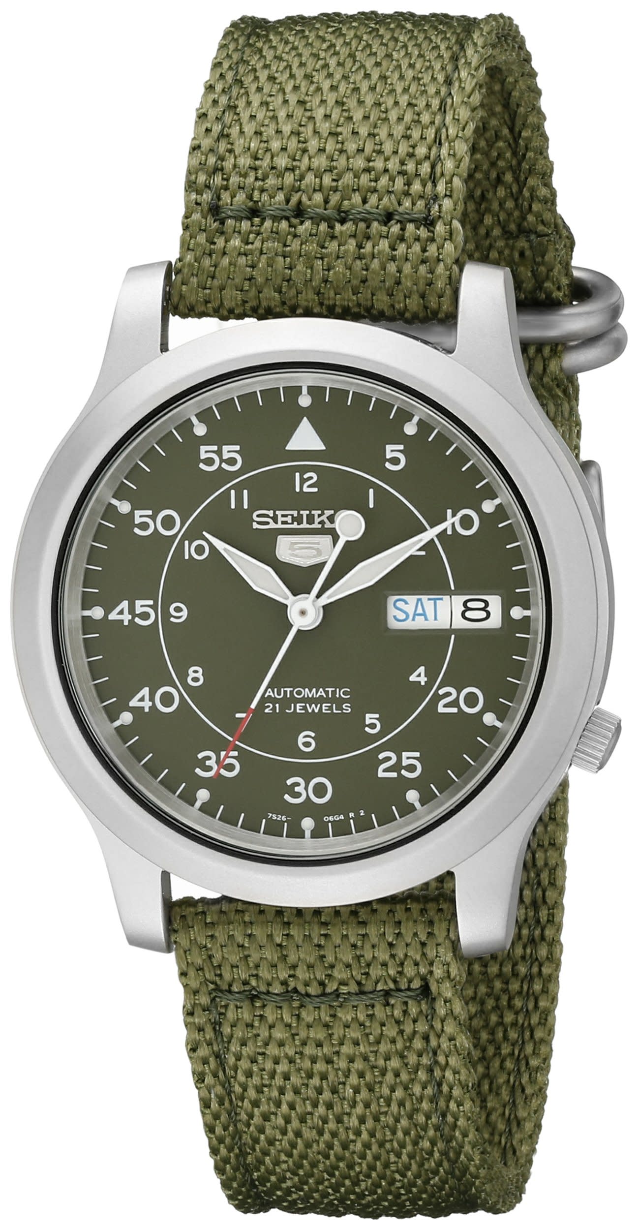 Seiko 5 Men's Automatic Watch with Green Dial Analogue Display and Green Fabric 