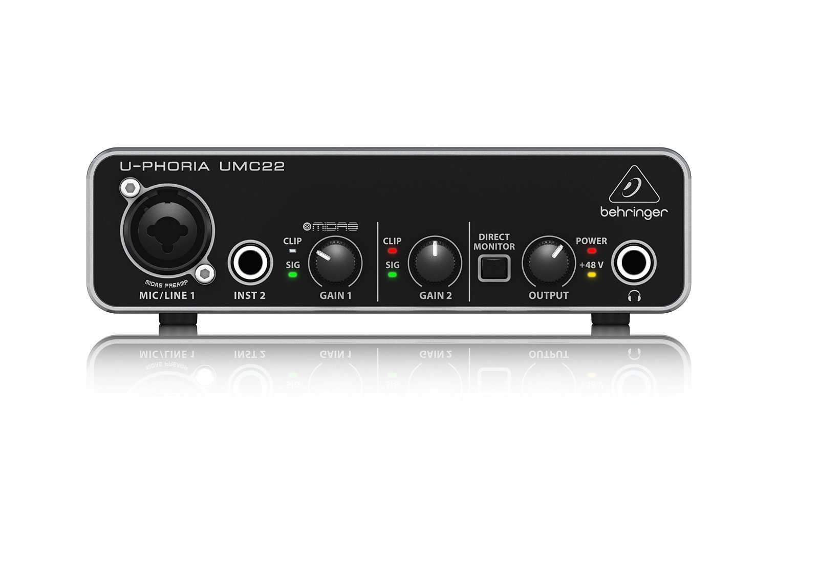 BEHRINGER U-PHORIA UMC22 2x2 USB audio interface for recording microphones