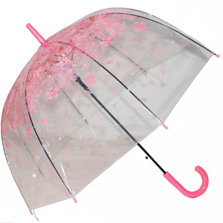 Children Half Automatic Clear Flower Bubble Dome Shape Wind Stick Rain Umbrella 