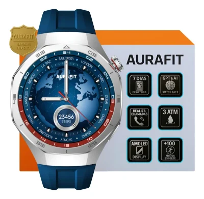 Smartwatch Aurafit Am34 Amoled Gps Prova D'agua 2 Pulseiras Prateado Esportiva 