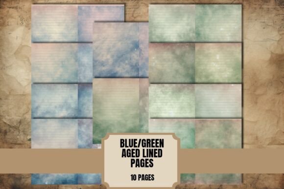 Blue Green Aged Lined Junk Journal Pages