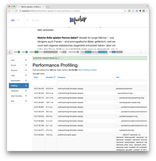 Craft Toolbar Performance Profiling