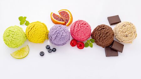 Various of ice cream flavor ball on white