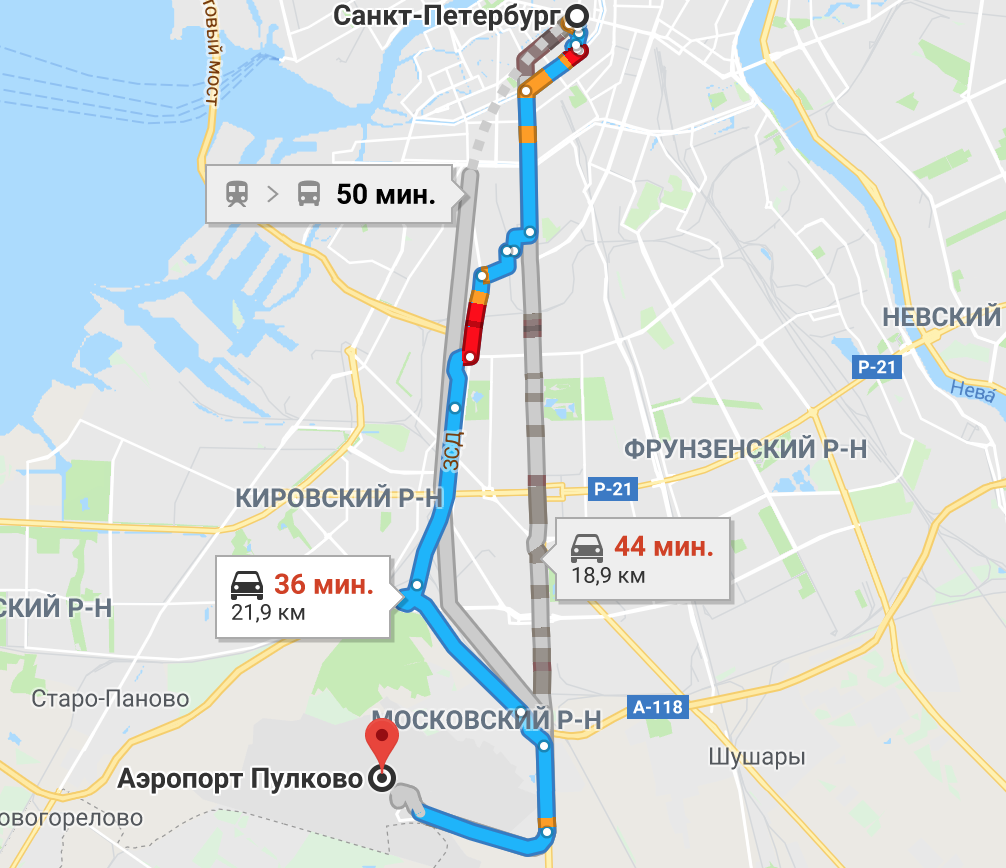 Маршрут от Петербурга в Пулково Маршрут от Петербурга в Пулково