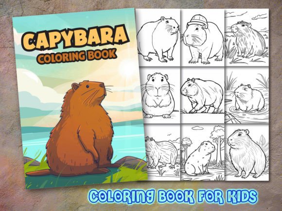 Capybara Coloring Book Cover and Sample Pages