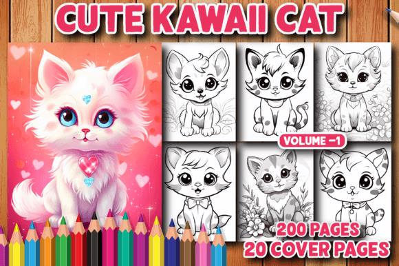 Cute Kawaii Cat Coloring Book Cover