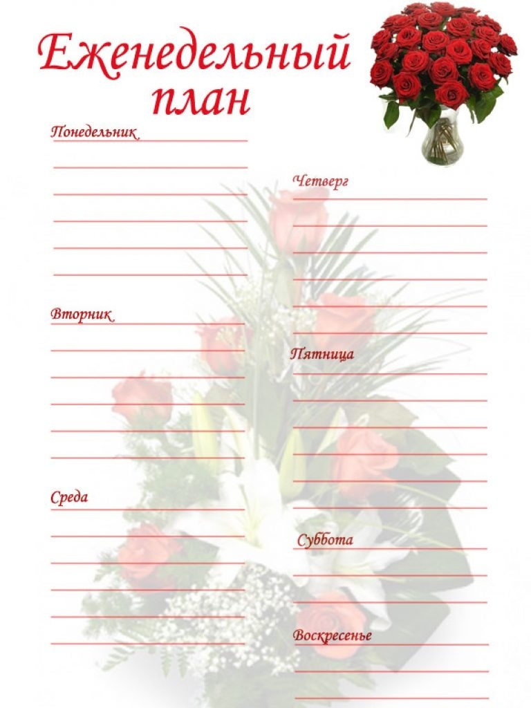 Шаблон для составления плана на неделю по системе флай леди