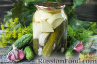 Фото к рецепту: Консервированные огурцы с патиссонами (на зиму) Фото к рецепту: Консервированные огурцы с патиссонами (на зиму)