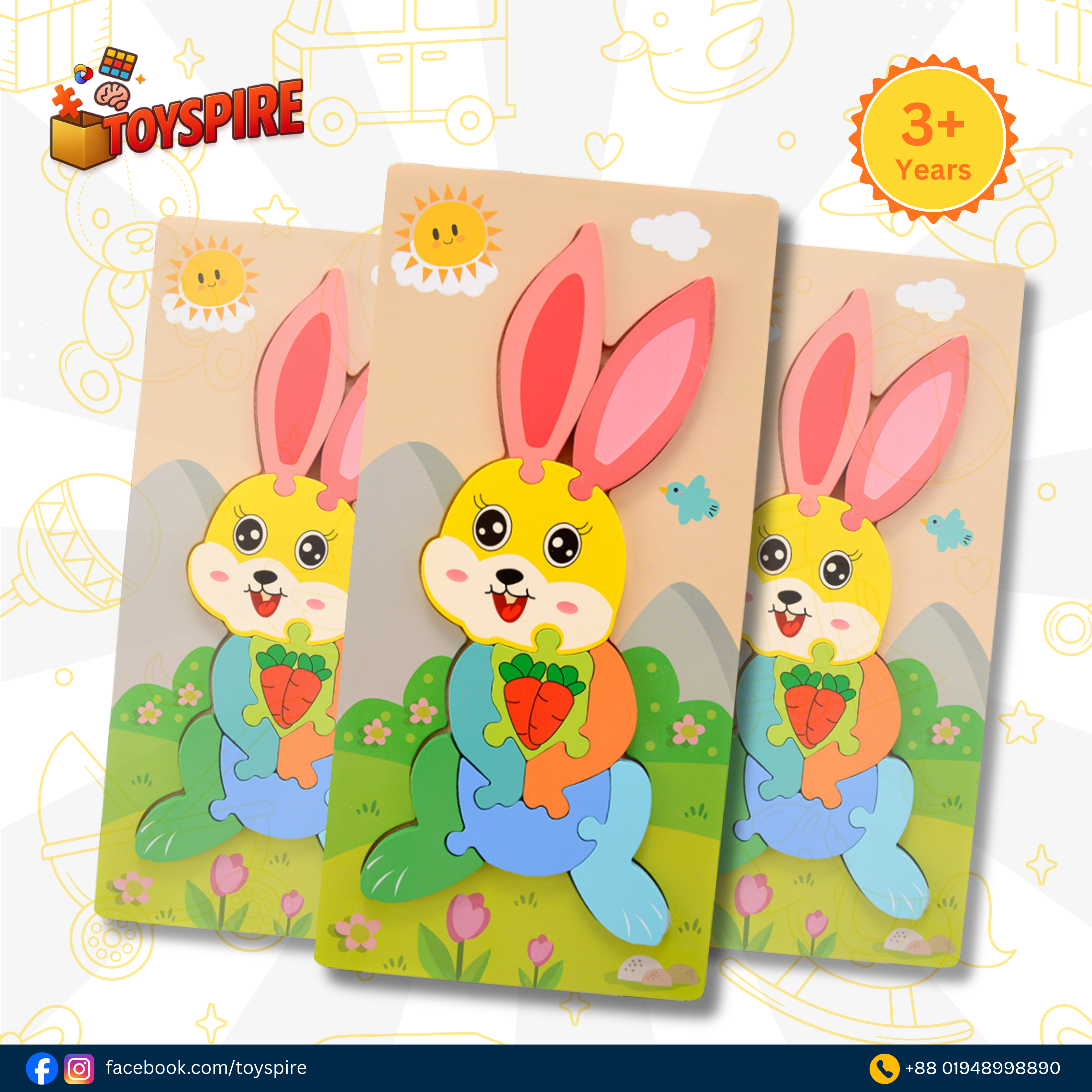 Toyspire Wooden Rabbit Jigsaw Puzzle
