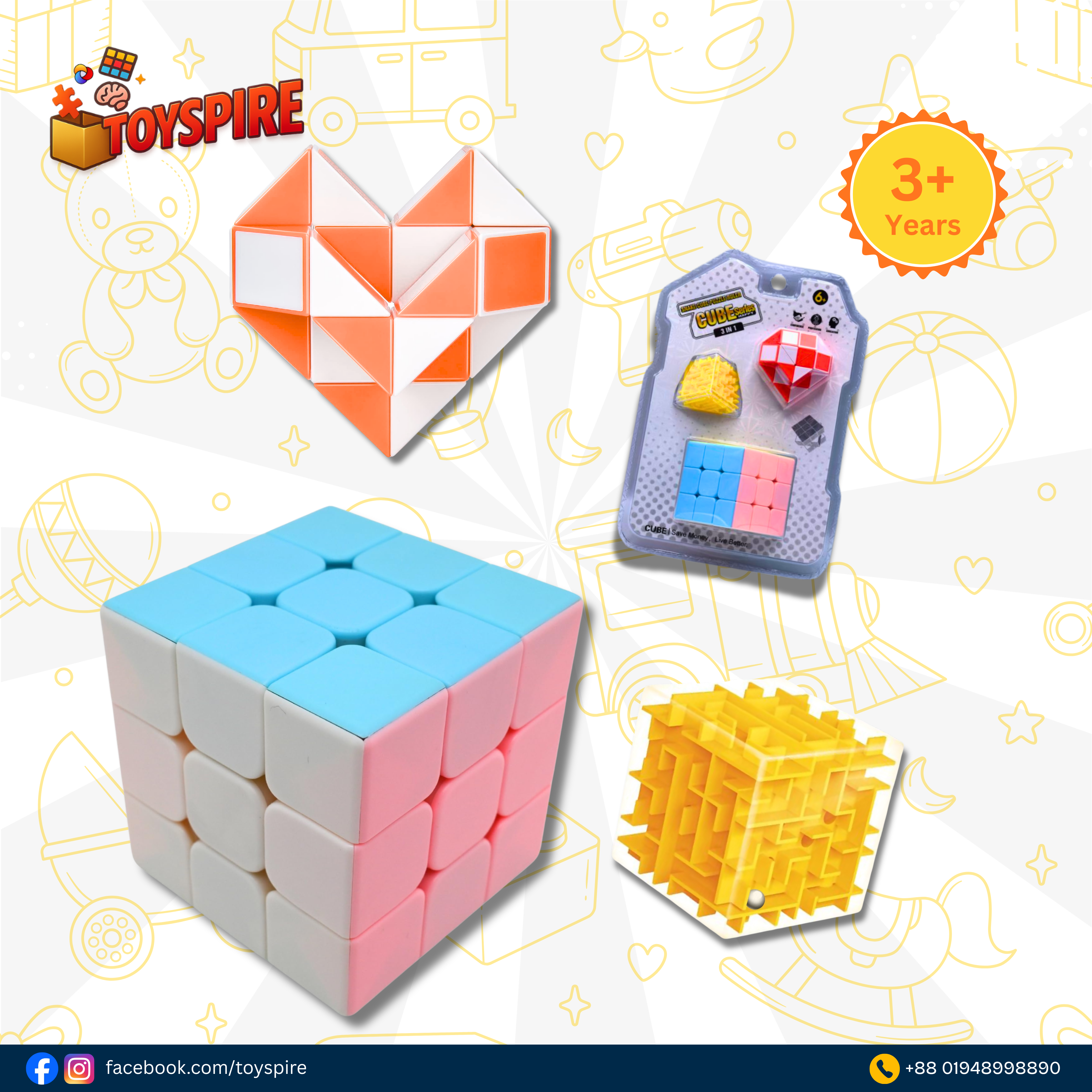 Toyspire 3-in-1 Brain Puzzle Cube Set