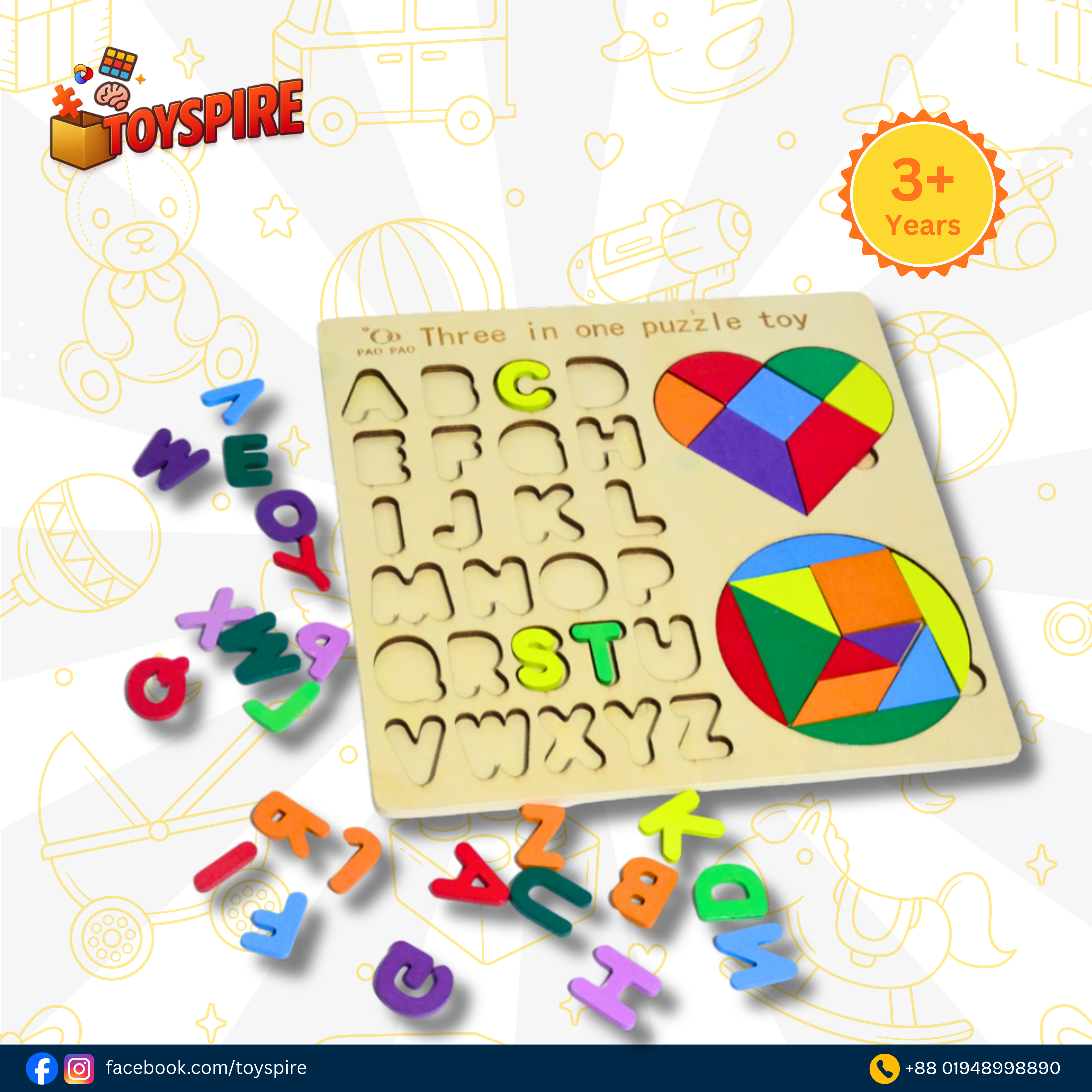 Toyspire 3-in-1 Alphabet & Shapes Puzzle