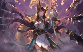 Обои Дракон, Волосы, Платье, Лепестки, Арт, Splash, League of Legends, Irelia, Ирелия, LoL, Artwork, Лига Легенд, ...