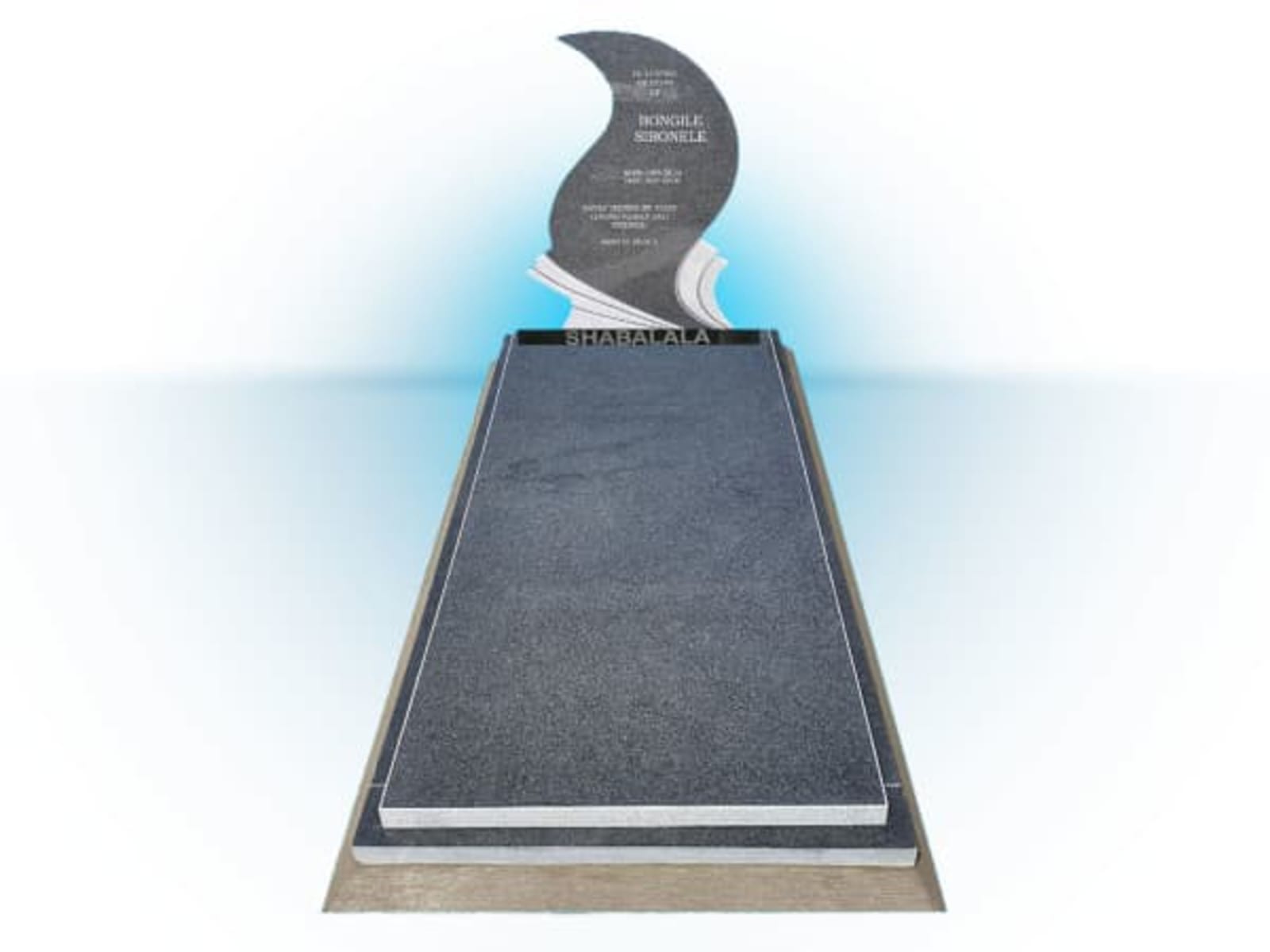 Grey-Dark Granite Wave tombstone in 69 Ceramic Curve